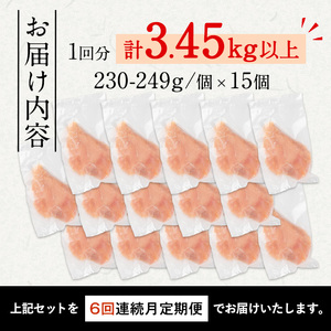 i1194-B ＜定期便・計6回(連続)＞《訳あり・不揃い》いずみどり むね肉 小分け(計3.45kg以上×全6回・計20.7kg以上) ムネ肉 胸肉 鶏ムネ 鶏むね 鶏肉 定期便 6回 3kg 肉 唐揚げ 鶏料理 冷凍 真空 訳あり サイズ不揃い 訳あり 規格外 小分けパック 【西尾】