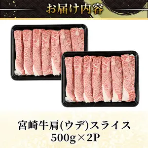 宮崎牛 肩(ウデ) スライス (計1kg) 1kg すき焼き お肉 牛肉 黒毛和牛 宮崎牛 ブランド和牛 冷凍 国産 肩 ウデ スライス 宮崎県産 しゃぶしゃぶ 【YA014】【YAMATO株式会社】