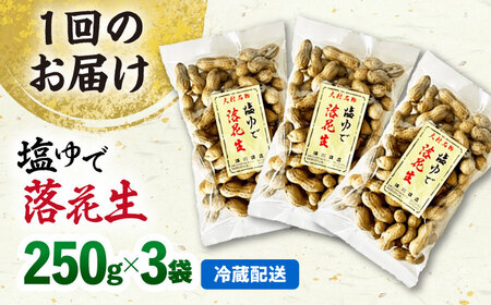 【全6回定期便】塩ゆで落花生 合計約750g（250g×3袋）/ ゆでぴー 落花生 国産 ピーナッツ ナッツ おつまみ おやつ / 大村市 浦川豆店[ACZR014]