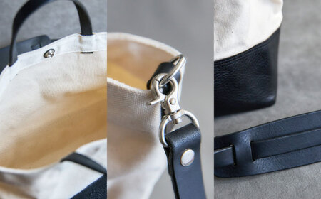 レザー×キャンバス トートバッグ ブラック S / 2WAY レザー トート トートバッグ ショルダー ショルダーバッグ 鞄 かばん マザーズバッグ 通勤 通学 BAG bag バック バッグ 革 ギフト / 諫早市 / 伊東製靴店 /[AHCN010]