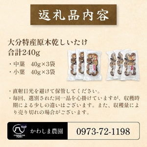 原木乾しいたけの詰め合わせ（かわしま農園）240g  大分県 玖珠町 原木 乾しいたけ 乾燥しいたけ 椎茸 乾燥椎茸 かわしま農園 国産 特産物 干し椎茸 国内有数 品評会 18年連続優勝 安心 安全 国内生産 生産量全国一
