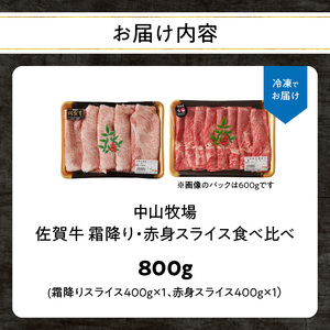 【最速配送】佐賀牛霜降り・赤身スライス食べ比べ 800g ／ 佐賀牛【C101】