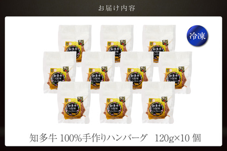 知多牛100％手作りハンバーグ　120g×10個入り 国産牛 牛肉 ハンバーグ 惣菜 肉汁たっぷり ブランド牛 グルメ 冷凍 簡単調理 煮込みハンバーグ デミグラスハンバーグ お取り寄せ 子供 人気 愛知県 常滑市