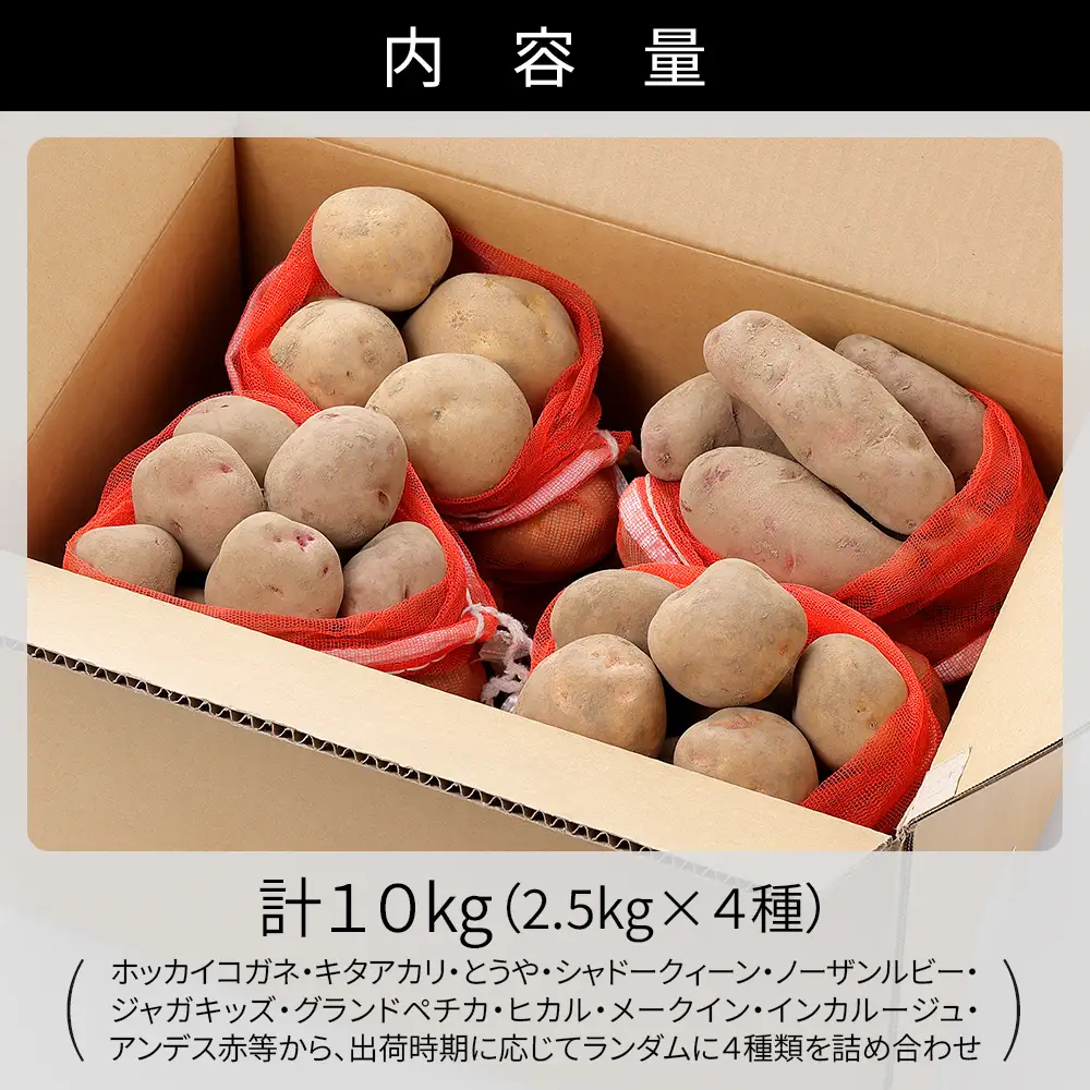 2026年産 先行予約 北海道産 おまかせ じゃがいも 4種セット 計10kg（2.5kg×4種） 北海道 上士幌町 加藤農場 野菜 ジャガイモ 馬鈴薯 産地直送 ◆2026年12月配送予定