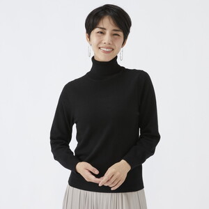 日本製 カシミヤ100% レディース タートルネック ブラック 2Lサイズ