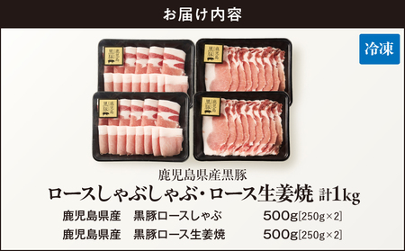 鹿児島県産 黒豚ロース しゃぶしゃぶ 500g、ロース 生姜焼 500g セット KN054-018 肉 豚肉
