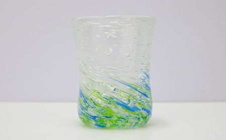 現代の名工「池宮城 善郎」作　気泡の海モールグラス（青緑・青ピンク）2個ペア 