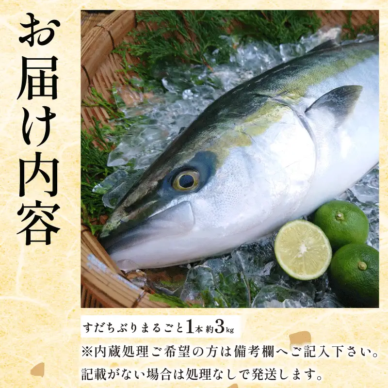 ぶり ラウンド すだちぶり 丸ごと1本 約3kg 冷蔵 徳島 養殖 