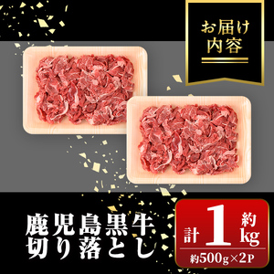 【A01040】鹿児島黒牛 切り落とし  計約1kg 約500g×2P 国産 黒毛和牛 牛肉 すきやき 切落し 【新村畜産】