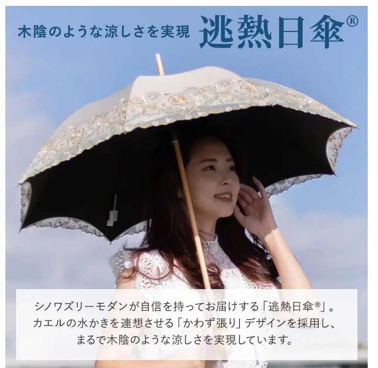 【シノワズリーモダン京都】女優日傘プレミアム ペイズリー更紗オーガンジー刺繍かわず張り長日傘 ブラック