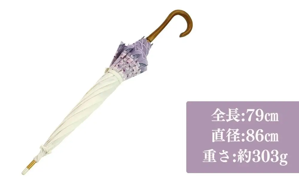 【シノワズリーモダン京都】女優日傘プレミアム 紫陽花オーガンジー刺繍 かわず張り長日傘 オフホワイト