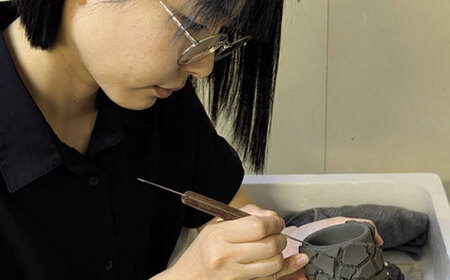【美濃焼】 陶芸家「鹿島彩」花器  青 多治見市/井澤コーポレーション 手作り[TBP300]