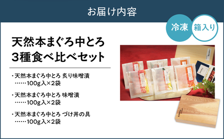 【 まぐろ の 深い味わい を 引き出した 羽床謹製 】 天然本まぐろ 中とろ 3種 食べ比べ ギフト（C307） M019-018 冷凍 マグロ