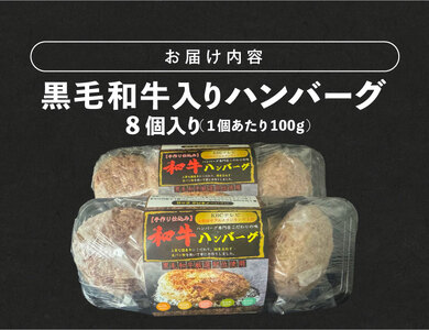黒毛和牛入（国産牛100％）100g×8 _ 黒毛和牛入り 国産牛 100％ 100g × 8個 計 800g 牛肉 手作り ハンバーグ 肉本来の旨み 肉質 ジューシー 和牛 肉汁 専門店 雄勝 味わい おかず 晩ごはん お弁当 冷凍 お取り寄せ お取り寄せグルメ 福岡県 久留米市 送料無料  〔Ax039〕