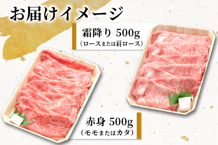 【最短発送】 飛騨牛 赤身＆霜降り2種セット (すきしゃぶ用) 計1kg もも カタ ロース カタロース 肩ロース 牛肉 和牛 肉 すき焼き しゃぶしゃぶ 東白川村 岐阜 霜降り 赤身 鍋 養老ミート