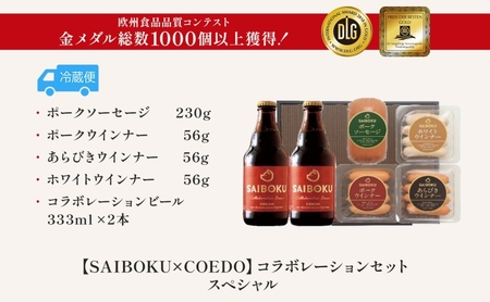 SAIBOKU×COEDO スペシャル セット サイボク ウィンナー ポークソーセージ ポークウインナー あらびきウインナー コエドビール ビール コラボ 豚肉 お中元 お歳暮 ギフト 送料無料 IPA お取り寄せ 埼玉県 日高市