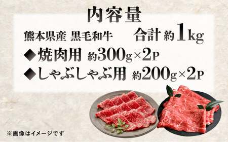 熊本県産 『原田畜産』 黒毛和牛 スライス 2種食べ比べ 計約1000g（焼き肉用約300g・しゃぶしゃぶ用約200g×各2P） 牛肉 牛 【有限会社 九州食肉産業】[AYCN147]