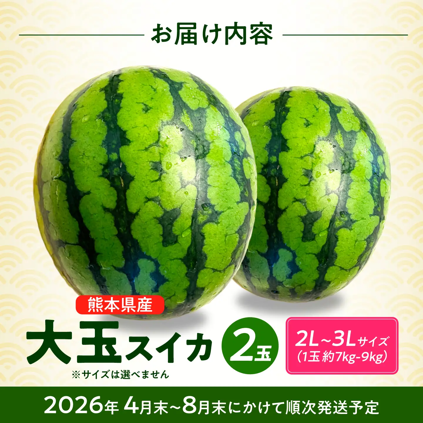 【先行予約】 厳選 2玉！ 大玉スイカ！2L～3Lサイズ（1玉 約7kg～9kg）すいかの名産地 熊本からお届け 【城野農園】[ZFV004]