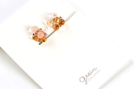bubbleイヤリング 【クリア×オレンジ】ガラスジュエリー Glass Jewelry grain アクセサリー 秋田