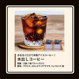 水を注ぐだけで本格アイスコーヒー！水出しコーヒー2袋（1袋10パック入り）_コーヒー 2袋 計 20パック 水出しコーヒー 水を注ぐだけ 本格 アイスコーヒー 自家焙煎 ブラジル コロンビア グアテマラ インドネシア フレンチロースト 簡単 手間いらず 煎谷本舗 ドリンク 飲み物 福岡県 久留米市 お取り寄せ 送料無料 〔Ec005〕
