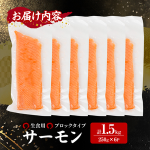 生食用 サーモン ブロック(計1.5kg・250g×6P) 鮭 小分け 真空 パック 冷凍 刺身 シャケ サケ 魚 魚介 【AW-101】【丸正水産】