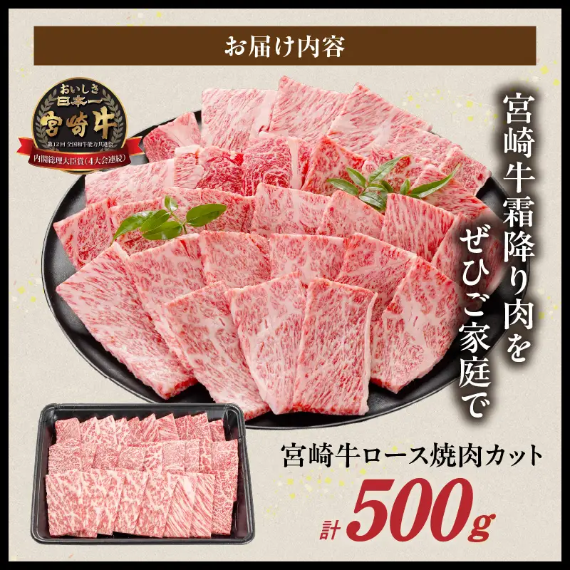 畜産農家応援! 宮崎牛ロース焼肉用 500g〔17-N2-013-500g〕_(都城市) ロース焼肉 500g 宮崎牛 牛肉 宮崎県産 国産 ロース肉 焼き肉 高級 とろける ミヤチク 牛肉