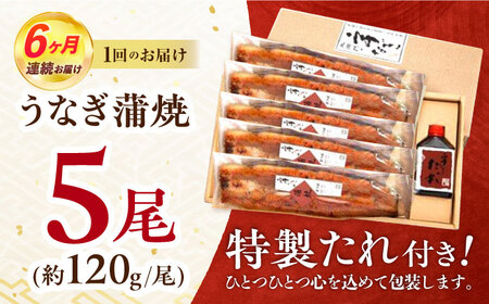 【6回定期便】『北御門』うなぎ蒲焼5尾入り / 特上 うなぎ 鰻 ウナギ 蒲焼 蒲焼き かばやき うな重 ひつまぶし 冷凍 / 諫早市 / 諫早観光物産コンベンション協会[AHAB057]
