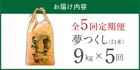 【定期便5回】【令和8年産 新米】福岡県産ブランド米夢つくし 白米 9kg×5回 _  夢つくし 9kg 5回 定期便 福岡県産 久留米産 ブランド米 精米 品種 艷やか 光沢 やわらかい 食感 米 ご飯 白ご飯 おにぎり 弁当 食品 お取り寄せ 福岡県 久留米市 送料無料  〔Tk104-05〕