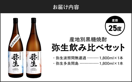 産地別黒糖焼酎 選べる 弥生飲み比べ セット 1800ml 2本入り（ 弥生波照間無濾過 25度 ＆ 弥生多良間島 25度 ） A185-034-02 黒糖焼酎 焼酎 酒 お酒 アルコール 黒糖 本格焼酎 弥生 飲み比べ 波照間無濾過 多良間島 ロック 水割り お湯割り 美味しい 川崎商店 ふるさと納税 鹿児島 奄美市 おすすめ ランキング プレゼント ギフト