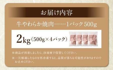 牛やわらか焼肉 500g×4パック 計2kg 焼肉 焼き肉 牛 肉牛 冷凍 熊本県 あさぎり町