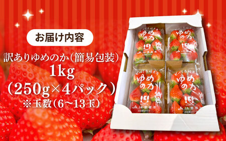 【家庭用】ゆめのか 約250g×4パック [JEM003] イチゴ 苺 訳あり 