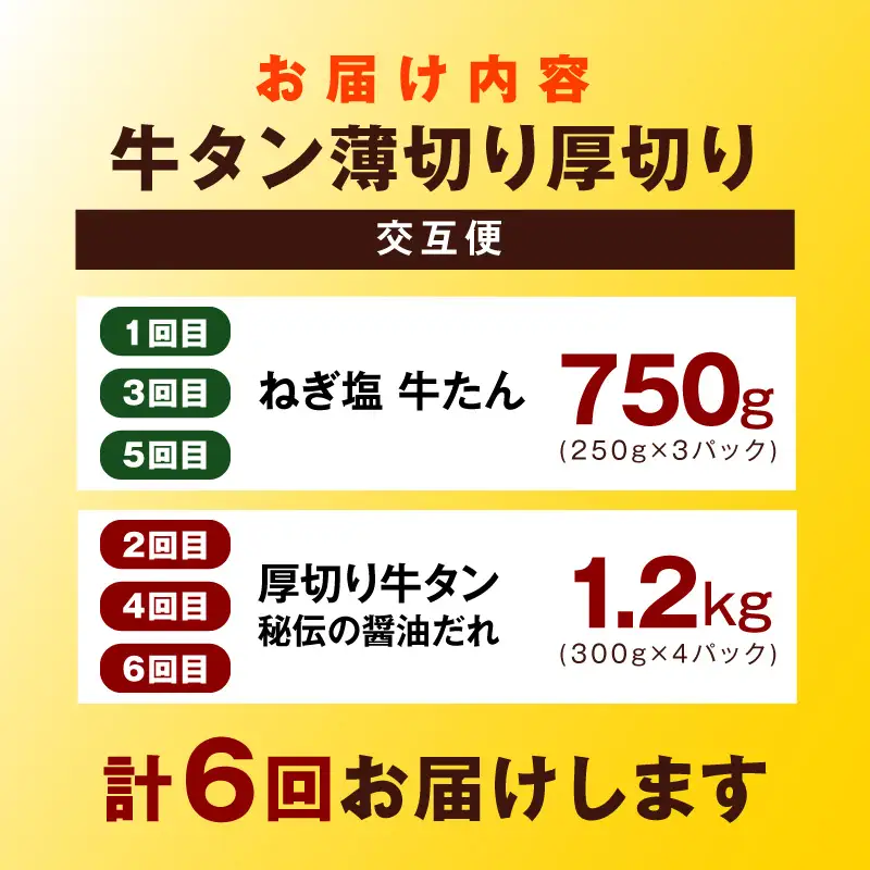 牛タン 薄切り厚切り交互便 全6回 牛タン 焼肉 BBQ