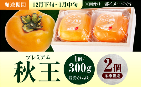 【12月下旬から1月中旬にお届け】柿の王様 冷蔵秋王プレミアム2個 桐箱入 広川町 / 亀井通産（株）[AFAR033]