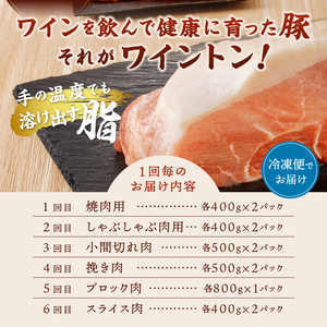 ワイントン ６ヶ月定期便セット 合計5.2kg D-230【豚肉 定期便 焼き肉用 しゃぶしゃぶ用 こま切れ肉 挽肉 ブロック肉 スライス肉】
