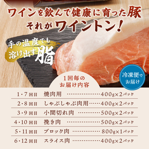 ワイントン 12ヶ月定期便セット 合計10.4kg H-201【豚肉 定期便 焼き肉用 しゃぶしゃぶ用 こま切れ肉 挽肉 ブロック肉 スライス肉】