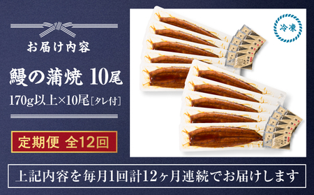 【 全12回 定期便 】 鰻 の 蒲焼 10尾（170g×10） KN026-T11 うなぎ 惣菜 総菜 魚