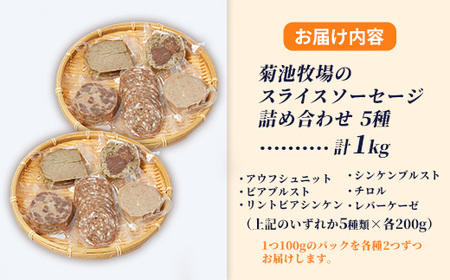 岩手町「菊池牧場のスライスソーセージ」詰め合わせ1kg ソーセージ 5種 添加物不使用 牛肉 豚肉 セット おかず つまみ ギフト 贈り物 お中元 お歳暮 肉 お肉 冷凍 岩手県 岩手町 菊池牧場【価格改定】
