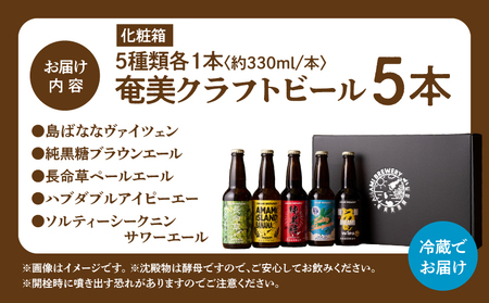 奄美クラフトビール ＜ 5種 ＞ 5本 セット 【 化粧箱 】 A126-008-01　酒 アルコール ビール クラフトビール 島ばななヴァイツェン 長命草ペールエール ソルティーシークニンサワーエール 純黒糖ブラウンエール ハブダブルアイピーエー 奄美ビール ふるさと納税 鹿児島 奄美市 おすすめ ランキング プレゼント ギフト