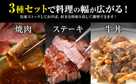 常陸牛 3種 盛り合わせ カルビ ももステーキ 切り落し (茨城県共通返礼品：茨城県産) ワークミート《30日以内に出荷予定(土日祝除く)》茨城県 河内町 常陸牛 和牛 焼肉 ステーキ もも肉 切り落とし 牛肉 牛
