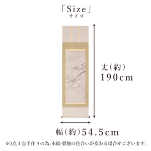 掛け軸「桜に小禽」 北条静香 尺五立 サイズ：54.5×190cm 桐箱付 掛け軸 表装 床の間