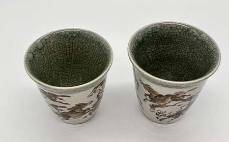 伝統工芸品大堀相馬焼 栖鳳窯 馬九ペアカップ夫婦 湯吞み F6U-368