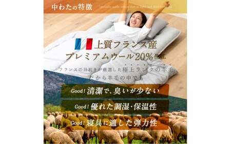 〈選べるカラー〉 洗える 布団セット 4点 ダブル フランス産 プレミアムウール使用 （ 掛け布団 （190cm × 210cm） ／ 敷布団 （140cm × 210cm） ／ まくら × 2点 （43cm × 63cm） ） 軽い 軽量 （ アイボリー ／ オリーブグレー ／ ベージュ ／ ブラウン ） 布団 ふとん ふとんセット