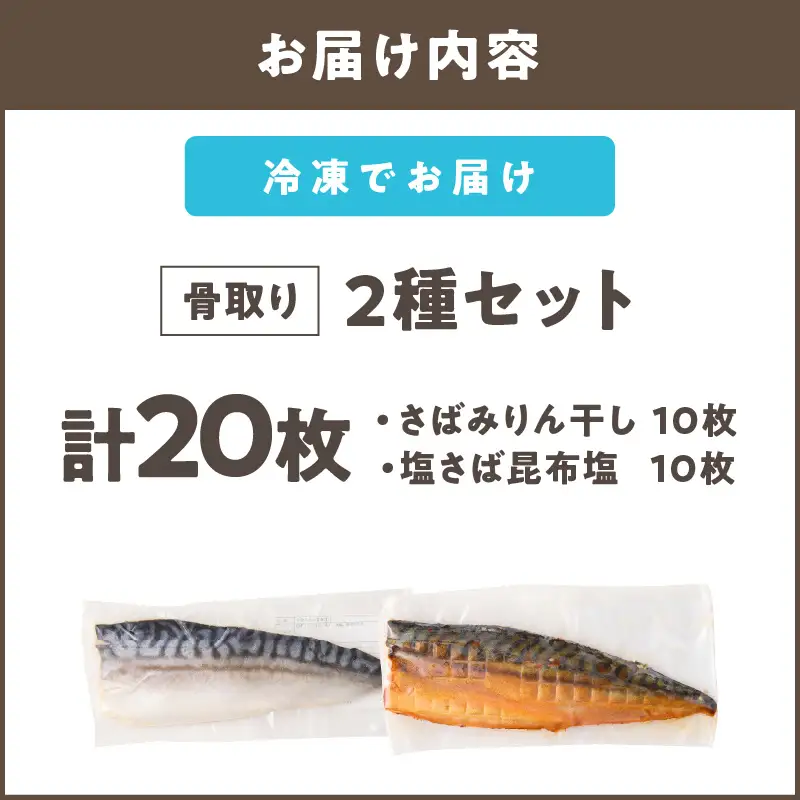骨取りさば20枚(さばみりん干し・塩さば昆布塩/各10枚)【E-102】