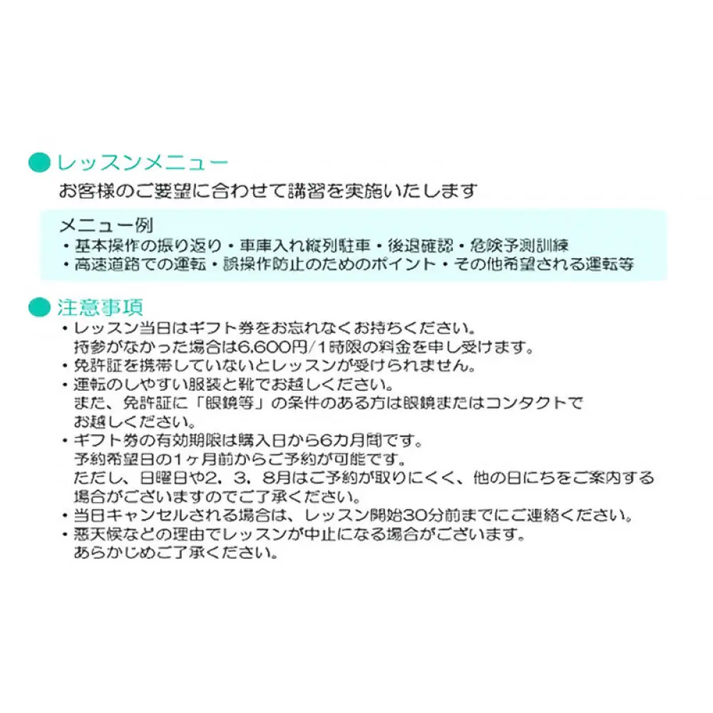 ドリームモータースクール プライベートレッスン GIFT TICKET(昭和校限定） 1時間分×3枚 | 運転 スクール 運転