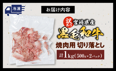数量限定 訳あり 宮崎県産 黒毛和牛 焼肉用 切り落とし 計1kg_DA56-25
