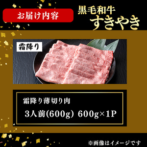 鹿児島県産黒毛和牛すき焼き肉霜降り薄切り肉(3人前600g/600g×1P) c0-142
