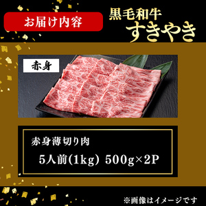 鹿児島県産黒毛和牛すき焼き肉赤身薄切り肉(5人前1kg/500g×2P) d2-007