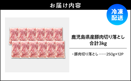 鹿児島県産 豚肉 切落し 3kg セット KN165-008-01 肉 冷凍
