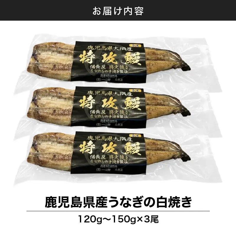 【 土用の丑の日特集 】 鹿児島県産 うなぎ の 白焼き 3尾 KN174-002-03 ウナギ 鰻 冷凍