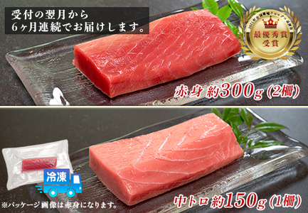 訳あり まぐろ マグロ 本鮪 黒潮本まぐろ 赤身 中トロ 定期便 6回 計450g × 6回 刺身